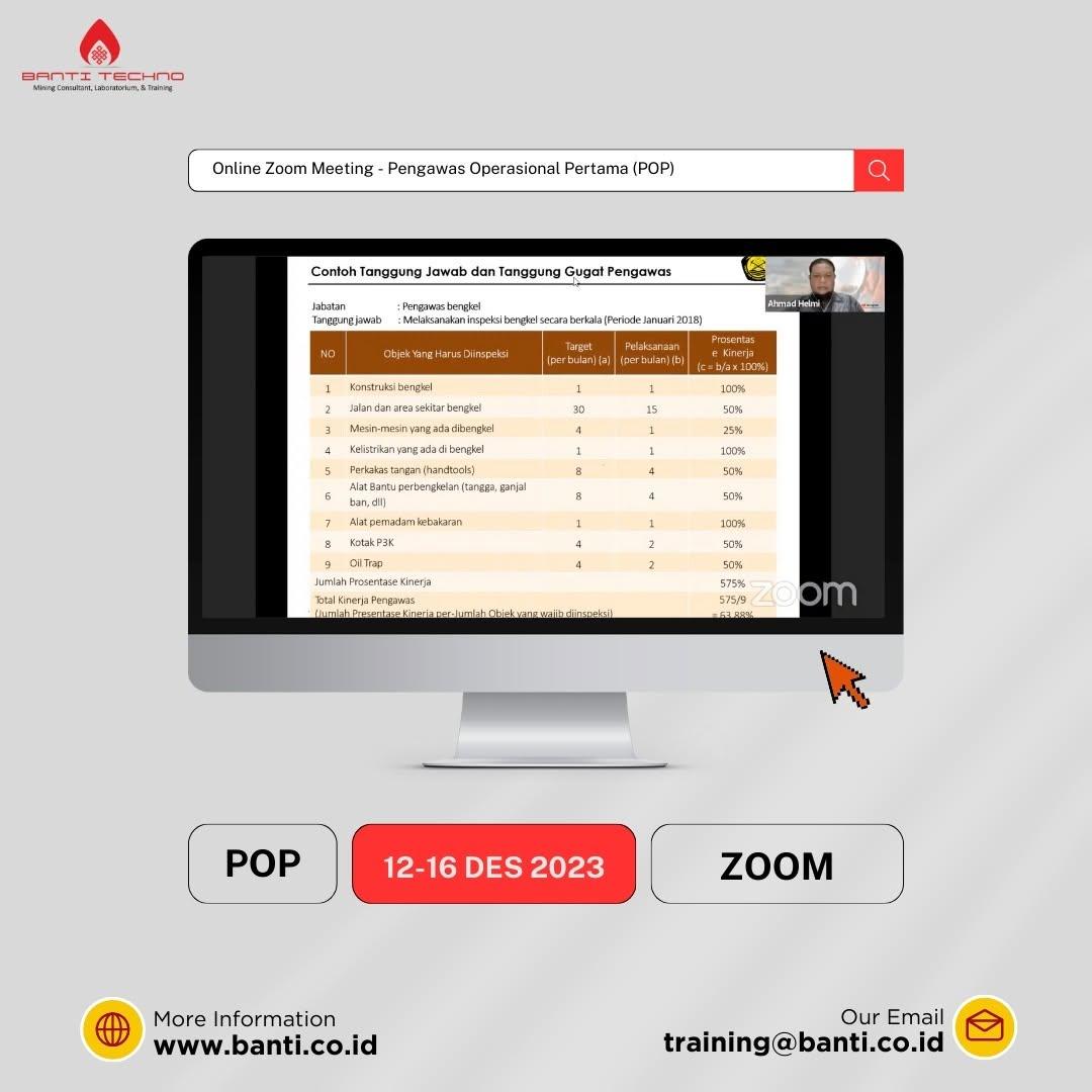 Sertifikasi Jarak Jauh Pengawas Operasional Pertambangan (POP,POM & POU) yang diselenggarakan PT Banti Tekno Investama