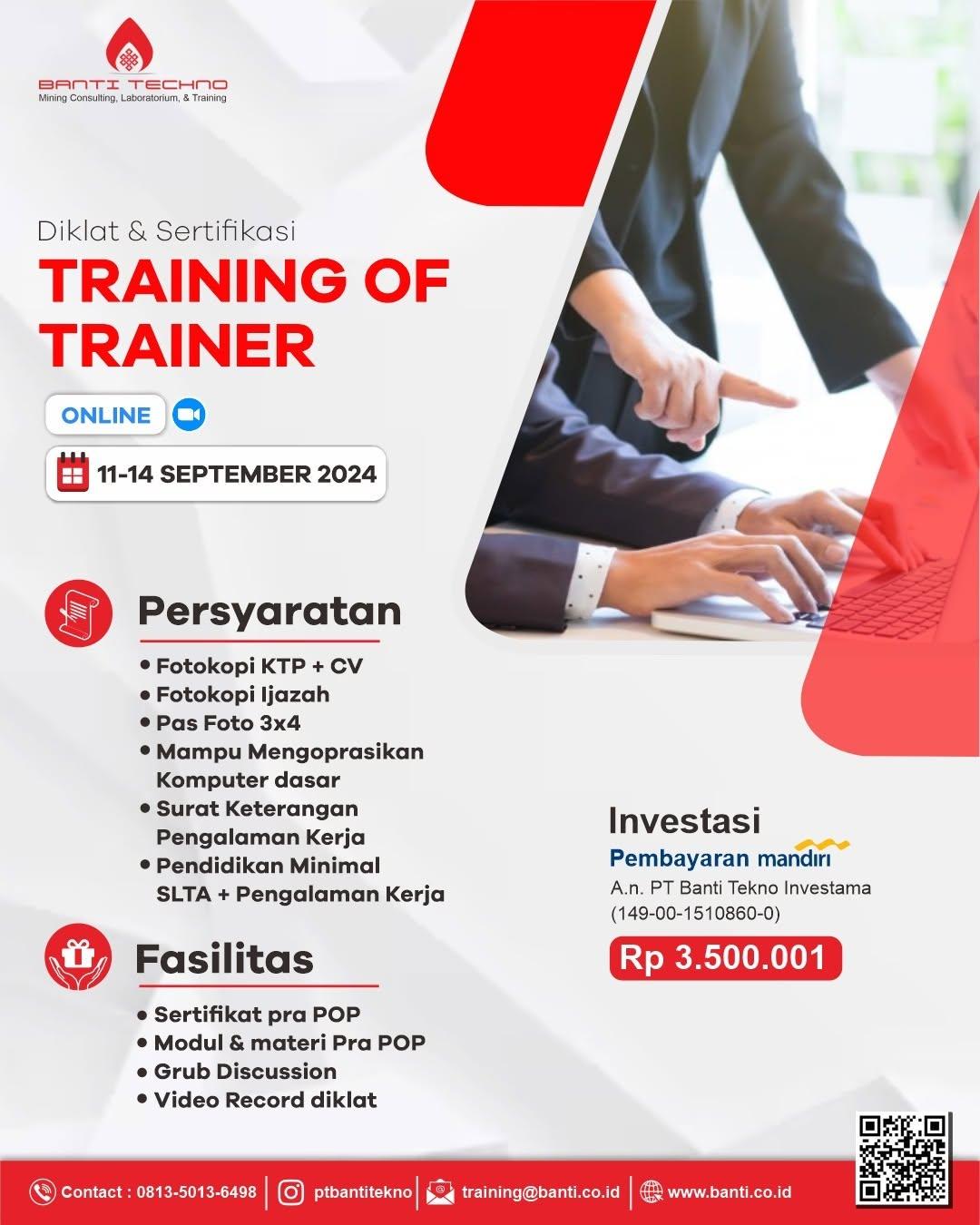 ToT merupakan program pembekalan bagi tenaga pengajar (guru, dosen, trainer, instruktur, dll) untuk memiliki keterampilan dalam proses belajar mengajar.