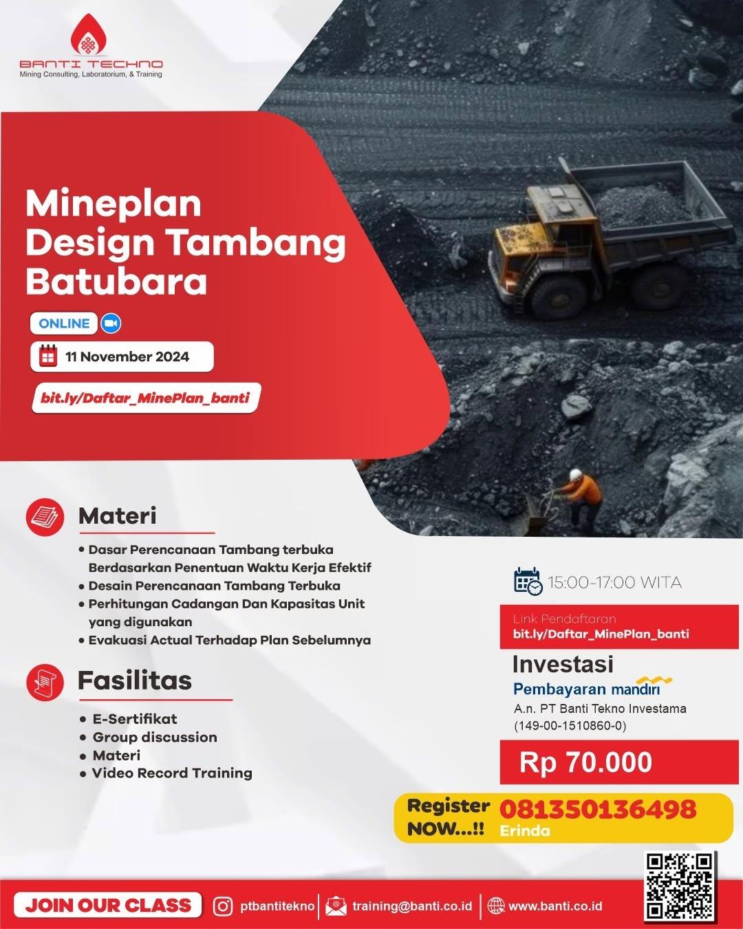 Mineplan Design tambang batubara sangat bermanfaat bagi profesional yang ingin mengembangkan keterampilan perencanaan yang lebih baik dan memastikan bahwa operasi tambang yang mereka kelola berjalan secara efisien, aman, dan sesuai standar.