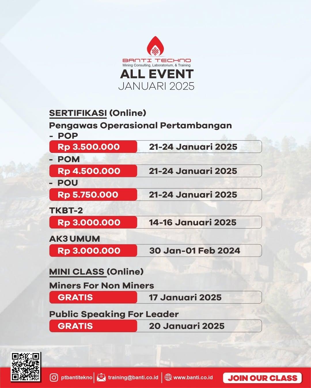 📌 Jadwal All Event Januarai 2025 Pt. Banti Tekno Investama