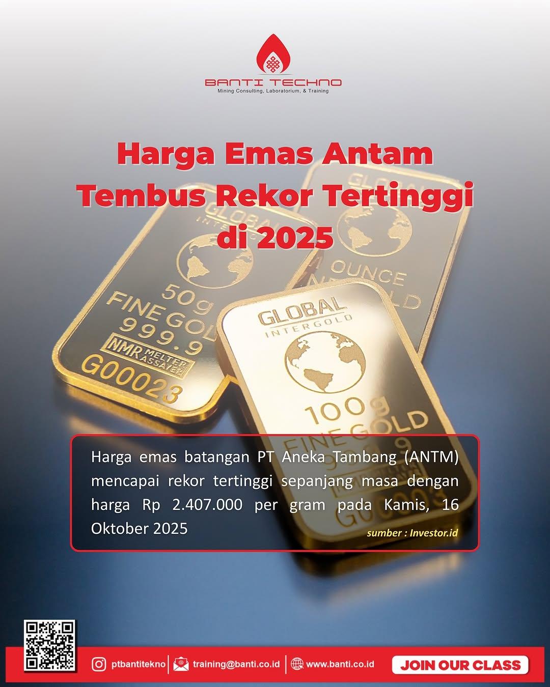 Emas Antam mencatatkan rekor tertinggi sepanjang masa! Emas batangan 1 gram kini dihargai Rp 2.407.000. Lonjakan harga ini terjadi di tengah ketidakpastian ekonomi global dan tingginya permintaan akan logam mulia.